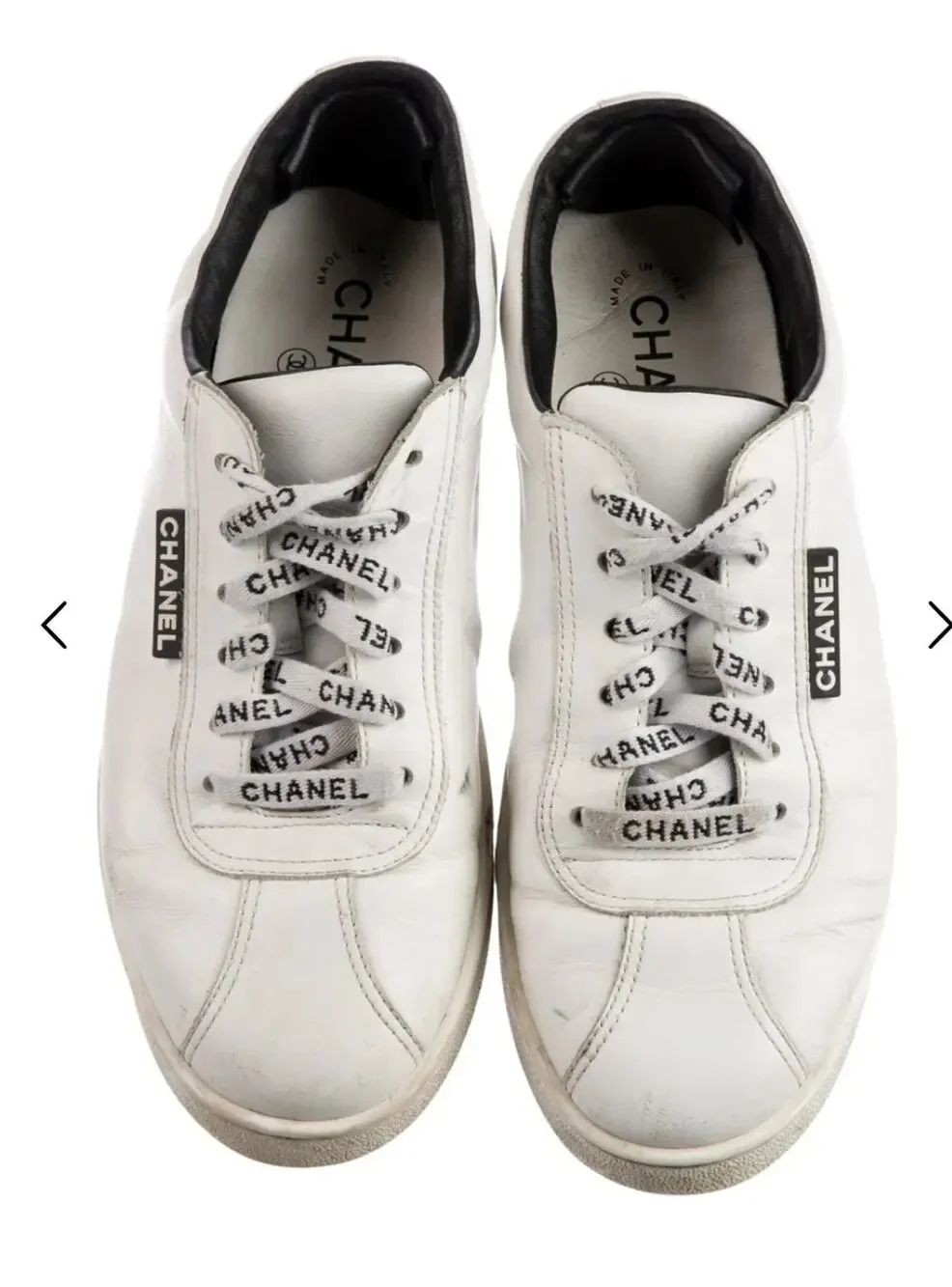 CHANEL CC Logo G34085 White Leather Low Top Lace-Up Sneaker Shoes Size EUR 38